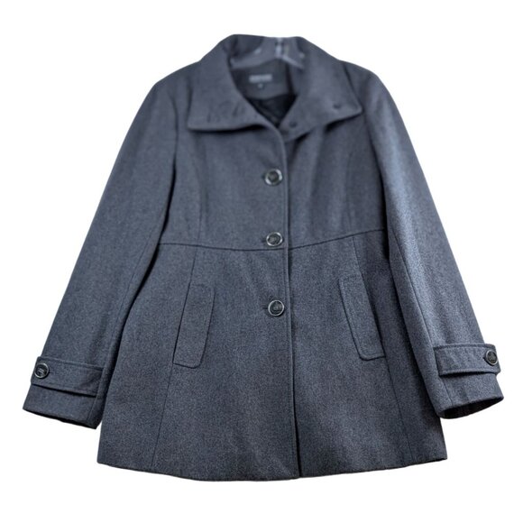 Kenneth Cole Reaction Womens 8 Gray Wool Blend Button Front Pockets Overcoat - Picture 1 of 9
